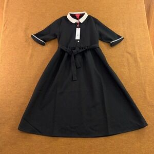 Lulu Girls 12 Black White Belted Waist Knee Length Collar Piping Midi Dress NWT